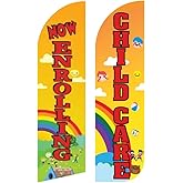 OnPoint Wares Now Enrolling Child Care King Flags – 2 Pack | 3 ft x 11.5 ft Heavy Duty Outdoor Childcare Advertising Banners | Weatherproof Polyester Business Flags (Hardware Not Included)