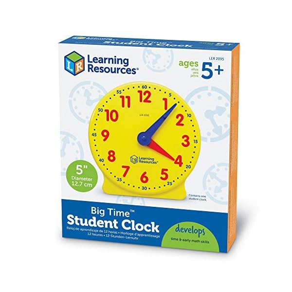 Learning-Resources-LER2095-Big-Time-Student-Teaching-Demonstration-Clock-12-Hour-Ages-5-12Hr-Multicoloured Learning Resources LER2095 Big Time Student, Teaching & Demonstration Clock, 12 Hour, Ages 5 12Hr, Multicoloured