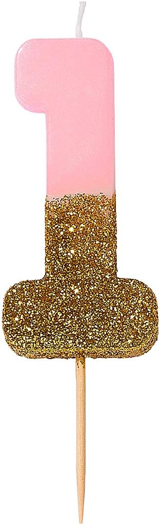 Talking Tables Pink Number 1 Candle with Gold Glitter Premium Quality Cake Topper Decoration For Kids, Adults, Teenagers, 1st Birthday Party, Anniversary, Milestone Age, 3", PINK1: Kitchen & Dining