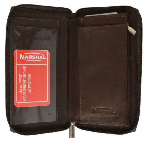 Marshal Checkbook Holder Wallet with All Around Zipper and Pull Out Checkbook (Brown)