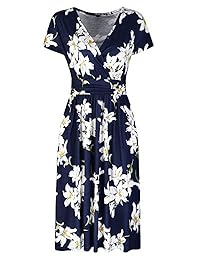 OUGES Vestido de verano de manga corta con cuello en V con bolsillos