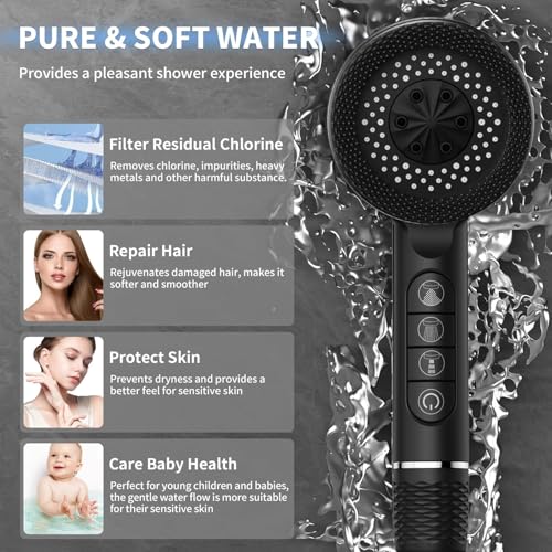 Heatsistence Filtered Shower Head with Handheld, High Pressure 5 Spray Mode Showerhead with Filters,Showerhead with ON/OFF Switch and Shower Bracket for Hard Water