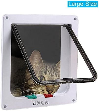 pursueFree Cat Door Flap 4 Ways Locking Durability Robust Ruff-Weather Pet Kit for Cats and Small Dogs safe, weatherproof, easy installing, exterior Easily (Large size (9.2 x 2.2 x 10 inch), White)