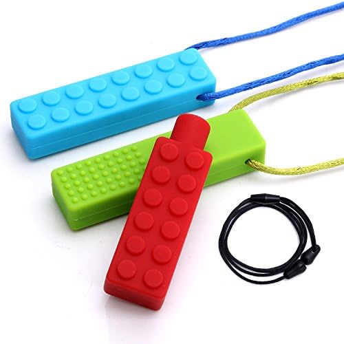 Sensory Chew Necklace Set - 2-Pack (BONUS PENCIL TOPPER + CORD &amp; CLASP) - Chewing Necklace for Girls &amp; Boys - Chewable Jewelry for Teething, Autism, ADHD, Biting, SPD, Oral Motor by coolday