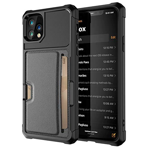iPhone 11 Pro 2019 5.8 Case, Ranyi Carbon Fiber Wallet Case with Credit Card Holder Slot Shock Absorbing Resilient TPU Rubber Defender Protective Case for Apple 2019 5.8 Inch iPhone 11 Pro (Black)