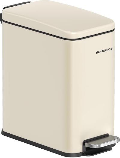 SONGMICS 5 L Slim Bathroom Bin with Pedal Lid Soft Close Steel LTB560A01