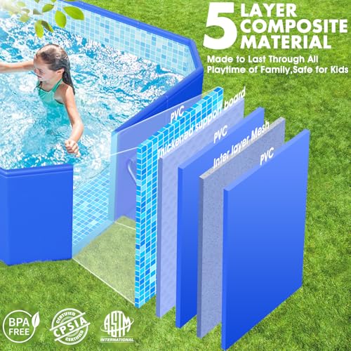 KingSom Piscine Tubulaire rectangulaire,Piscine hors Sol rectangulaire,Surdimensionné et Épaissi,Piscine Metal Frame Piscine Tubulaire,Facile à Ranger,Piscine Pliable,Piscine Adulte, 300 x 185 x 51 cm