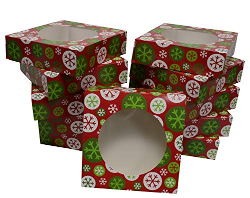 Christmas Pie Box Gift Boxes Doughnut Bakery & Pastry Box for Gift Giving Favors On Holiday and Party Decor Bulk Pack (Set of 12) (9 Inch, Snowflake)