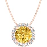 Clara Pucci 1.16 cttw Yellow Simulated Diamond Rose Gold-Plated Silver Necklace and Pendant for Women (18" Box Chain,Round Cut,6.5mm)