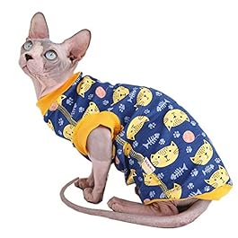 Sphynx Hairless Cat Cute Breathable Summer Cotton T-Shirts Pet Clothes,Round Collar Vest Kitten Shirts Sleeveless, Cats & Small Dogs Apparel