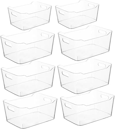 Grace Store 8Pcs Clear Plastic Organiser Storage Tray Kitchen Desk Makeup