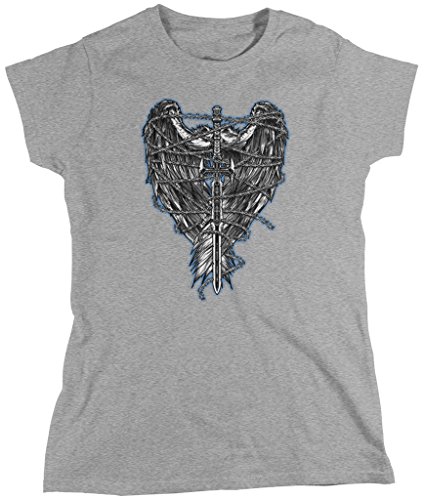 Tied Wings and Sword, Barbed Wire Wrapped Wings Women's T-shirt, Amdesco, Athletic Heather Gray Small
