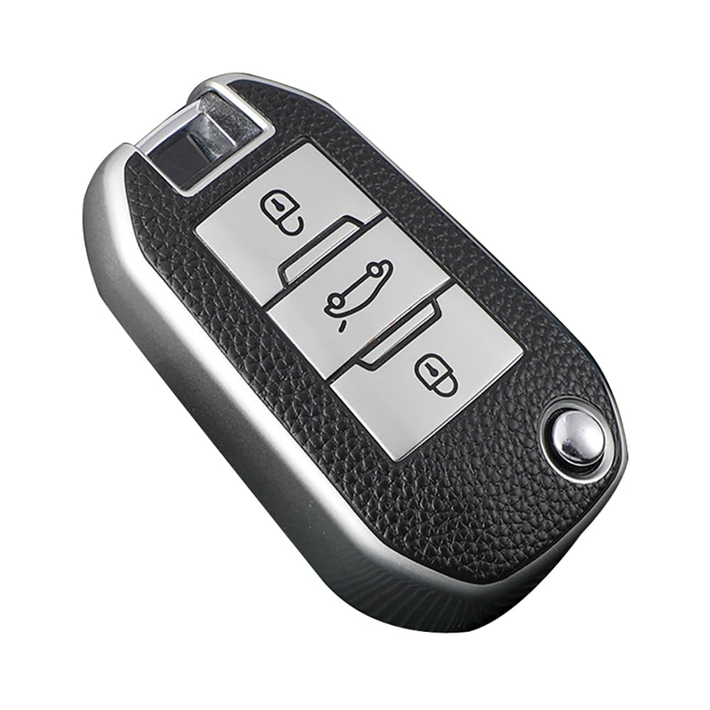 KUNIO Flip Key Fob Cover fit for Peugeot 5008 208 308 fit for Citroen C3 C4 Cactu fit for Opel Crossland X Zafira Corsa F Key Cover TPU Key Cover Case Car Key Case 3 Buttons Silver