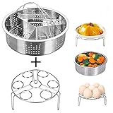 Instant Pot Accessories Steamer Basket with Egg Steamer Rack, Divider, Fits Instant Pot 5,6,8 qt Pressure Cooker, Stainless Steel, 3 Pcs Set