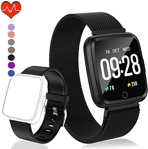 HuaWise Fitness Wrist Watch with Heart Rate, Fitness Tracker, Bluetooth Sports Watch Activity Tracker Pedometer, Sleep Monitor, Calorie Counter, Heart Rate Monitor for Android / iOS [2 x Replaceable Watch Strap]