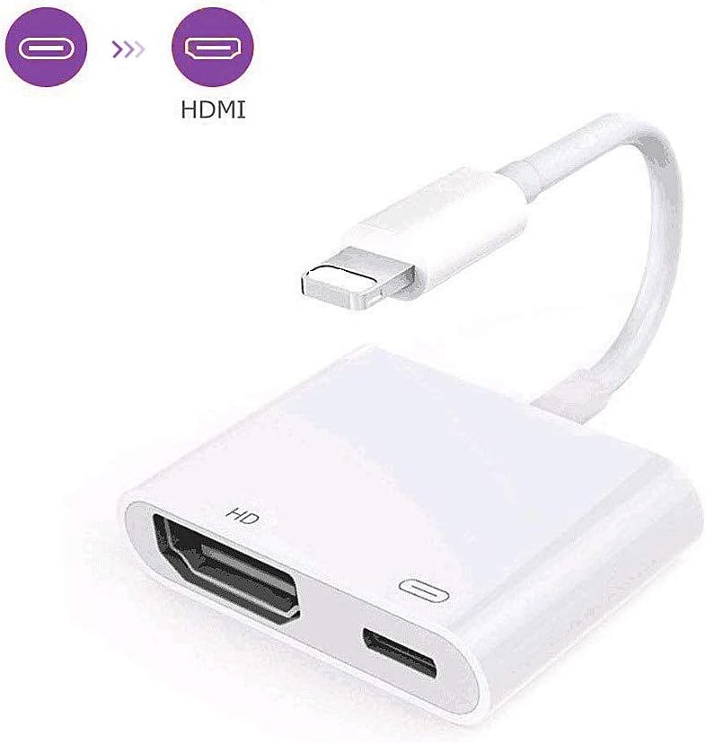 Lightening to HDMI, 1080P Lightening Digital AV, Sync Screen HDMI Connector for Phone and Pad, Compatible with i-O-S 12 and Before [Power Supply Needed] (White)