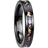 Vakki 4mm 8mm Black Tungsten Rings Inlaid with Crushed Created Opal Wedding Engagement Band for Men Comfort Fit Size 4-12