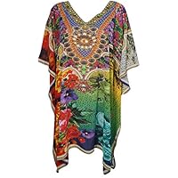 Mogul Interior Womens Caftan Dress Digital Printed Beach Kimono Kaftan One Size