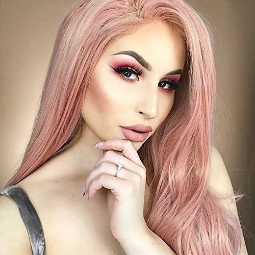 Goodyard Fashion Coral Doll Coral Pink Wavy Lace Front Wigs,Synthetic Hair Replacement Wig For Women Costume