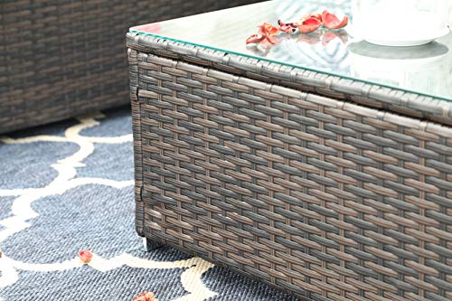 PHI VILLA Rattan Gartenmöbel Sets, Sitzgruppe Polyrattan Lounge Sets 3 Teilig mit Glastisch Outdoor, rostbeständiger… – Bild 8