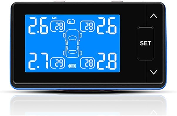 T902 Universal Tyre Pressure Monitor System Dashboard Li-on Battery Large Displayer Real Time Monitoring 4 Tire Pressue Tempreture Simultanuosly (Upgrade inter sensor battery replaceable, Blue)
