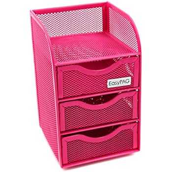 EasyPAG Mesh Desk Accessorie Organizer 3 Drawer Office Supplies Caddy, Pink