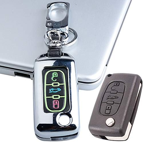 Semoss Zinc Alloy Full Protection Remote Key Fob Case Shell Cover Luminous with Keychain for Peugeot 3 Buttons 107 207 307 407 607 208 308 408 Smart Key Protector