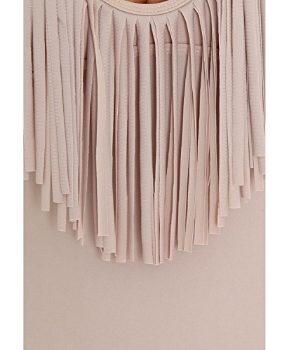 V28® Padded One Piece Fringed Swimsuit Swimwear Monokini (US size: S, Nude2)