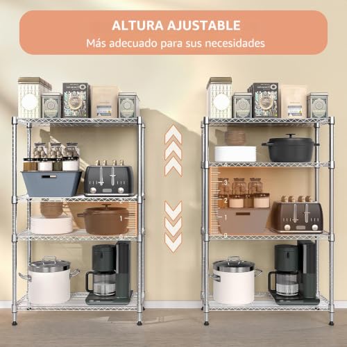 M MZG Heavy Duty 4 Tier Metal Shelving Unit, Up to 636 kg, Adjustable Shelves for Garage, Workshop and Warehouse, Studio, Chrome, 40 x 115 x 151 cm