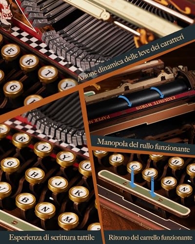 ROKR LK703C Wooden 3D Puzzle Mechanical Typewriter Model DIY Construction Kit for Adults, Retro Desk Furniture, Mechanical Typewriter (Magic Version)