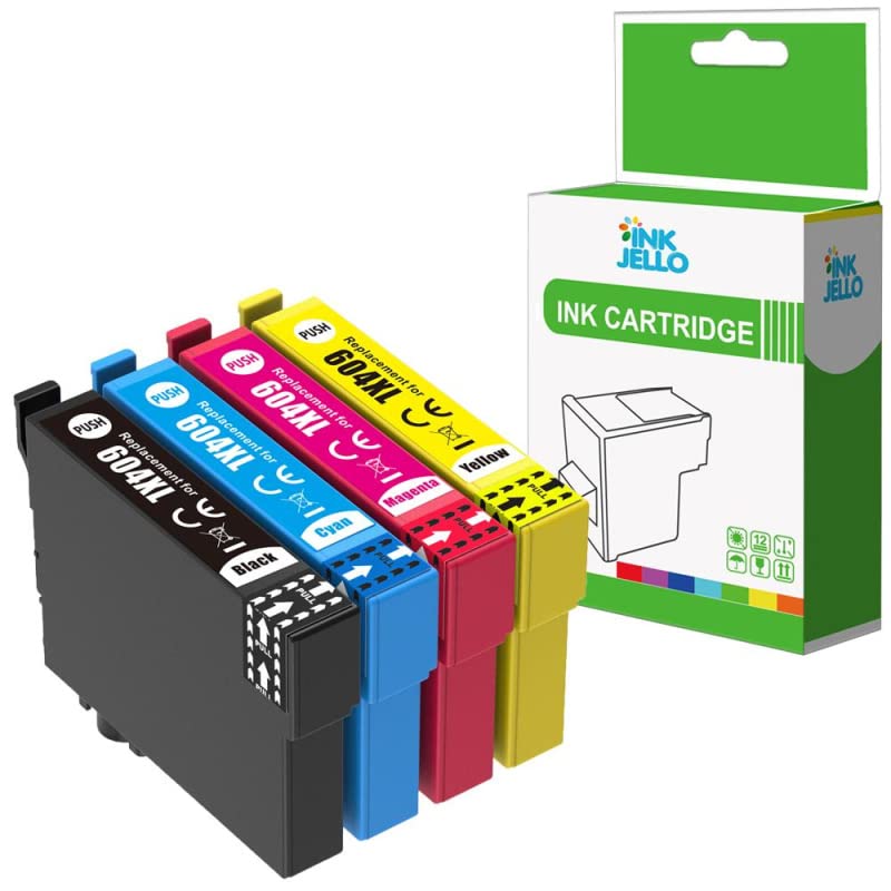 Inkjello Ink Cartridge For Use in Epson XP-2200 XP-2205 XP-3200 XP-3205 XP-4200 XP-4205 WorkForce WF-2910DWF WF-2930DWF WF-2935DWF WF-2950DWF Black Cyan Magenta Yellow 604XL (4-Pack)
