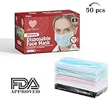 Premium Disposable Face Mask - Medical & FDA Approved (50 Pieces, Multiple Colors) Masks Used for Surgical, Dental, Dust, Pollution, Allergy, Flu, Smoke, Travel and More for Clean Air by Sky Hearts