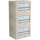 3 Pack Clothes Storage Bins - Foldable Metal Frame