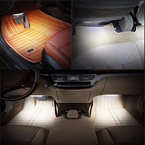 Car Interior Lights, EJ's SUPER CAR 4pcs 36 LED DC 12V Waterproof Atmosphere Neon Lights Strip for Car-Car Auto Floor Lights,Glow Neon Light Strips for All Vehicles (White)