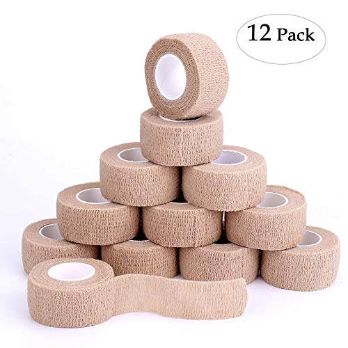 Self-Adhesive Cohesive Wrap Bandage Flexible Stretch Tape Athletic Strong Elastic First Aid Tape for Wrist, Ankle Sprains, Swelling 12 Packs, 1Inch X 5Yards