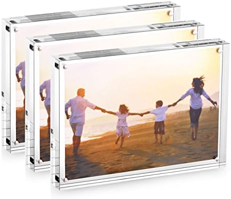 HESIN 3 Pack of 5x7 inch Clear Acrylic Photo Frame Stable Tabletop Magnet Frame Double Sided Picture frame with Gift Box Package Thickness 20mm (3 pack)