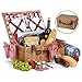 Picnic Basket Set for 4 with Insulated Cooler Bag- 30 Pc Kit Includes Wicker Basket with Handle and Lid, Wine Glasses, Stainless Steel Flatware, Ceramic Plates, Linen Napkins, Utensil Set and Blanket