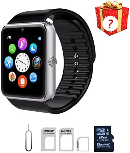 Gasarsox Smart Watch GT08 Clock Sync Notififer With 16GB SD Card Support SIM Card Slot Phone Mate For iPhones and Android Smartphones (Silver)