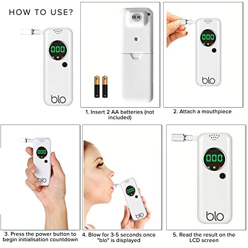 BLO Portable Breathalyser UK with 10 Mouthpiece Breath Alcohol Tester