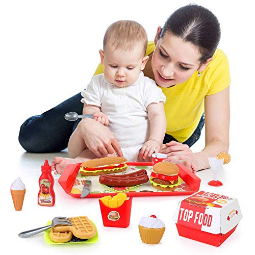 BeebeeRun Play Food Toys, Pretend Play Kitchen Set, Hamburger French