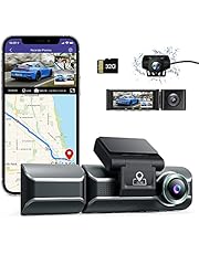 AZDOME M550 Dash Cam 3 Channel, Front Inside Rear 1440P+1080P+1080P Car Dashboard Camera Recorder, 4K+1080P Dual, 3.19" IPS, Built in WiFi GPS, IR Night Vision, Capacitor, Parking Mode, with 32GB Card