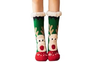 Women's Thick Fleece Slipper Socks Fuzzy Christmas Reindeer Cute Thermal Socks Xmas Winter Holiday Funny Gifts