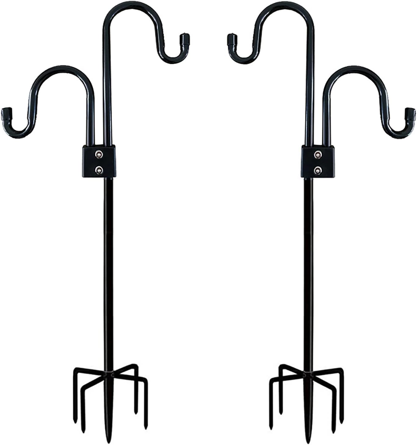 Outdoor Shepherd's Hooks - Double Adjustable Shepherds Hook 92 Inch,Carkio Bird Feeder Pole Stand with 5 Prongs Heavy-Duty Metal Hanging Plant Stand Outside for Hanging Solar Light Lantern Wedding Flower Basket(2Pack)