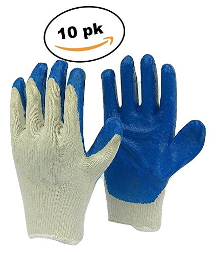 Deluxe String Knit Blue Latex Double Coated Work Gloves - Large - 10 Pairs