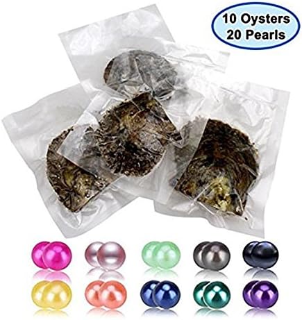 10PC Akoya Saltwater Love Wish Pearl Oyster with Twin Pearls Round Inside 10 Color (7-8mm), Birthday Mothers Gift Pearl Wedding Party