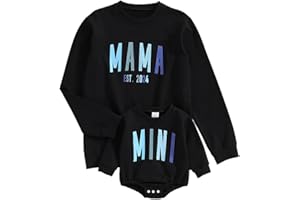 Winioder Mommy and Me Matching Outfits Letter Print Crewneck Pullover Sweatshirt Long Sleeve Shirt Tops Baby Clothes