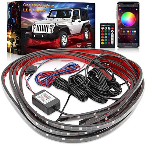 Car Neon Accent Underglow Lights,TACHICO Ultra Long Exterior Car Lights with Smart Brake Function and Extension cord,16 Million Colors Waterproof App Control Underground Light with Sync to Music,DC12V