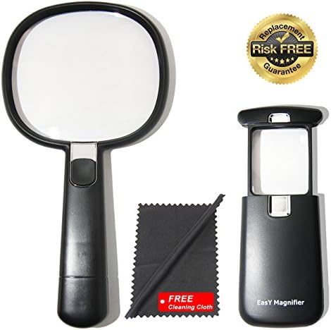 Lighted Reading Magnifier With Bright Led Light; Gift Set Of 2 Pocket Magnify Glass 3x +JUMBO Round Lens Reading Glasses Magnifier 2x Prime Birthday Gifts for Kids; Children Learning Toys