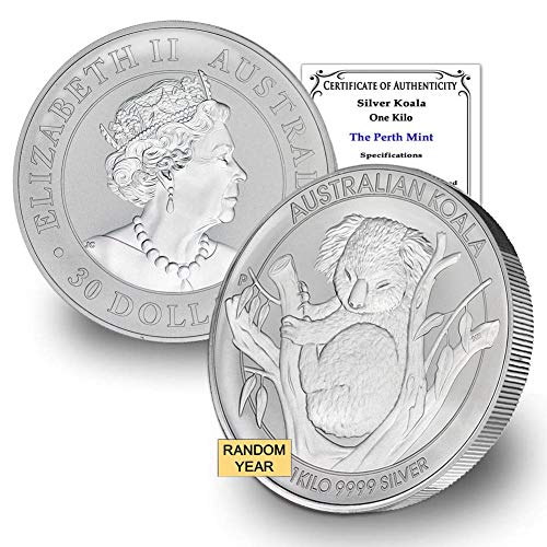 AU 2007 - Present (Random Year) Australian 1 Kilo Silver Koala Coin Paperweight Brilliant Uncirculated with Certificate of Authenticity $30 BU