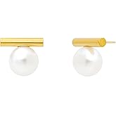 Sonateomber Pearl Stud Earrings for Women, Dainty 14K Gold Plated Trendy Minimalist Cute Post Earring Prom Wedding Everyday Accessories Fashion Jewelry Gift
